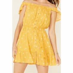 Cheap 😍 Miss Me 👩 Women's Floral Button Front Off-Shoulder 👗 Dress Yellow 🥰 -Miss Me Shop unnamed file 1007
