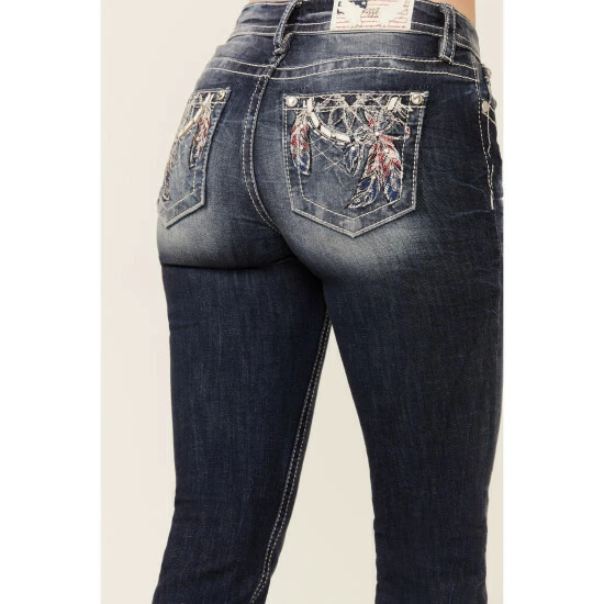 Brand new ๐ Miss Me ๐ฉ Women's Dark Blue Americana Embellished Dreamcatcher Bootcut Denim ๐ Jeans ๐ 5 Brand new ๐ Miss Me ๐ฉ Women's Dark Blue Americana Embellished Dreamcatcher Bootcut Denim ๐ Jeans ๐ - Image 3