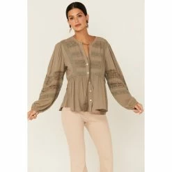 Best reviews of βοΈ Miss Me π© Women's Crochet Trim Peasant Top Olive π