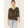 Top 10 🎉 Miss Me 👩 Women's Foil Floral Ruffle Cropped Blouse Black ✔️ -Miss Me Shop unnamed file 1029