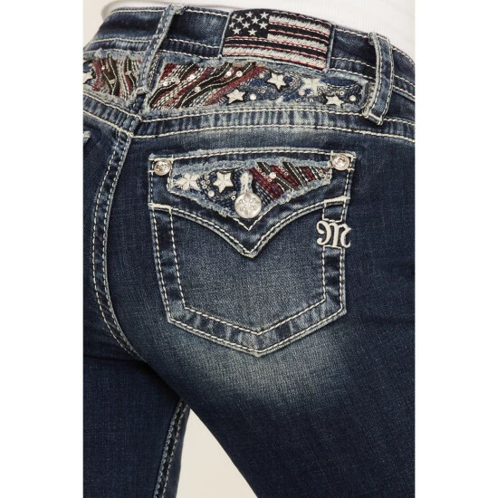 Budget ๐ Miss Me ๐ฉ Women's Dark Wash Mid-Rise Americana Stars & Stripes Sequin Bootcut ๐ Jeans Green ๐ 5 Budget ๐ Miss Me ๐ฉ Women's Dark Wash Mid-Rise Americana Stars & Stripes Sequin Bootcut ๐ Jeans Green ๐ - Image 3