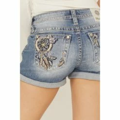 Cheap ⭐ Miss Me 👩 Women's Embroidered Dreamcatcher Light Wash Mid-Rise Shorts Blue ❤️ -Miss Me Shop unnamed file 1040
