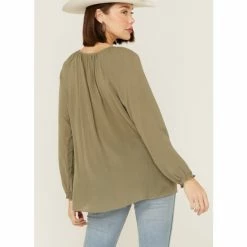 Budget ⌛ Miss Me 👩 Women's Olive Embroidered Southwestern Tassel Top ⌛ -Miss Me Shop unnamed file 1055