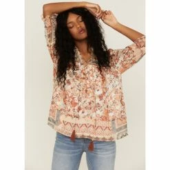 Miss Me Shop 13 Best deal π Miss Me π© Women's Mauve Patchwork Peasant Tassel Top β