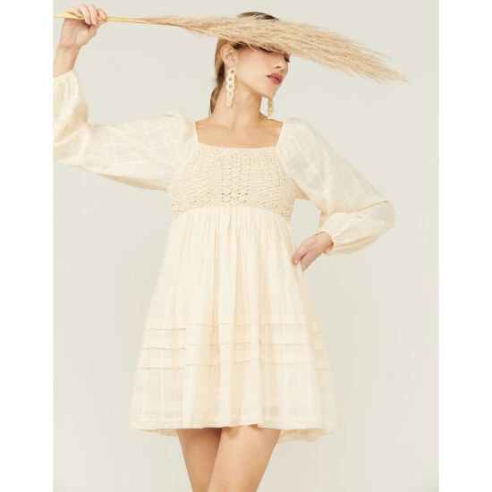 Best Pirce ๐ Miss Me ๐ฉ Women's Crochet Front Baby Doll Peasant ๐ Dress Cream โ 6 Best Pirce ๐ Miss Me ๐ฉ Women's Crochet Front Baby Doll Peasant ๐ Dress Cream โ - Image 4