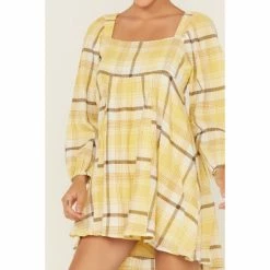 Hot Sale 🛒 Miss Me 👩 Women's Plaid Print Babydoll 👗 Dress Yellow 😀 -Miss Me Shop unnamed file 1079