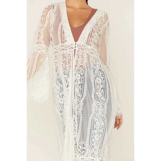 Budget ✔️ Miss Me 👩 Women's Lace Bell Sleeve Duster Kimono White 👍 5 Budget ✔️ Miss Me 👩 Women's Lace Bell Sleeve Duster Kimono White 👍 - Image 3