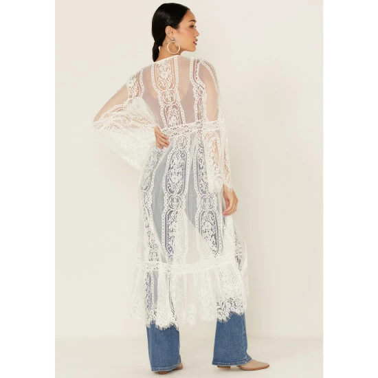 Budget ✔️ Miss Me 👩 Women's Lace Bell Sleeve Duster Kimono White 👍 6 Budget ✔️ Miss Me 👩 Women's Lace Bell Sleeve Duster Kimono White 👍 - Image 4