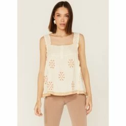 Budget π Miss Me π© Women's Southwestern Embroidered Ruffle Tank Top Cream π