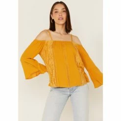 Best Pirce π Miss Me π© Women's Cold Shoulder Lace Top Mustard π₯