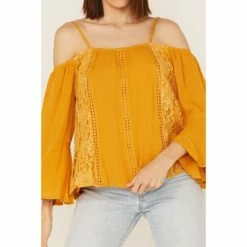 Best Pirce 😉 Miss Me 👩 Women's Cold Shoulder Lace Top Mustard 🔥 -Miss Me Shop unnamed file 1099