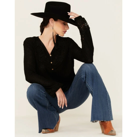Buy ๐ Miss Me ๐ฉ Women's Crochet Yoke Bell Sleeve Top Black โค๏ธ 3 Buy ๐ Miss Me ๐ฉ Women's Crochet Yoke Bell Sleeve Top Black โค๏ธ