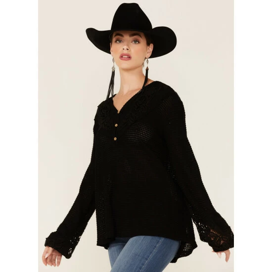 Buy ๐ Miss Me ๐ฉ Women's Crochet Yoke Bell Sleeve Top Black โค๏ธ 4 Buy ๐ Miss Me ๐ฉ Women's Crochet Yoke Bell Sleeve Top Black โค๏ธ - Image 2
