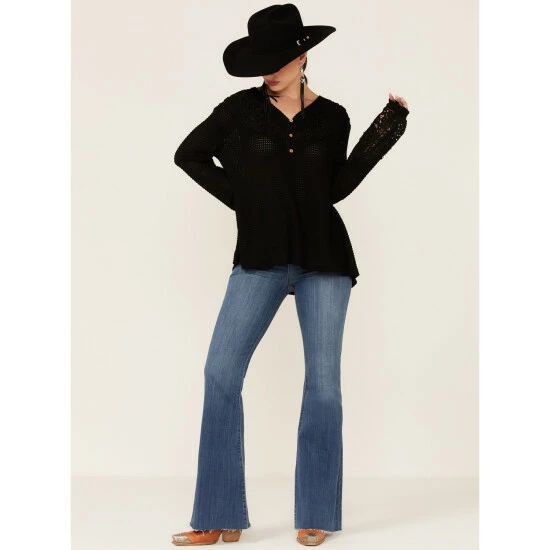 Buy ๐ Miss Me ๐ฉ Women's Crochet Yoke Bell Sleeve Top Black โค๏ธ 6 Buy ๐ Miss Me ๐ฉ Women's Crochet Yoke Bell Sleeve Top Black โค๏ธ - Image 4