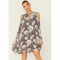Budget 🎁 Miss Me 👩 Women's Black Floral Long Sleeve Cold Shoulder 👗 Dress 👍 -Miss Me Shop unnamed file 1129
