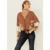 Wholesale 🧨 Miss Me 👩 Woman's Brown Mixed Media Embroidered Flowy Blouse For 👩 Women ⭐ -Miss Me Shop unnamed file 1130