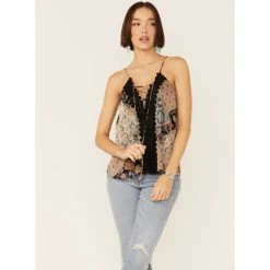 Coupon π Miss Me π© Women's Black Multicolored Patchwork Lace Tank π₯