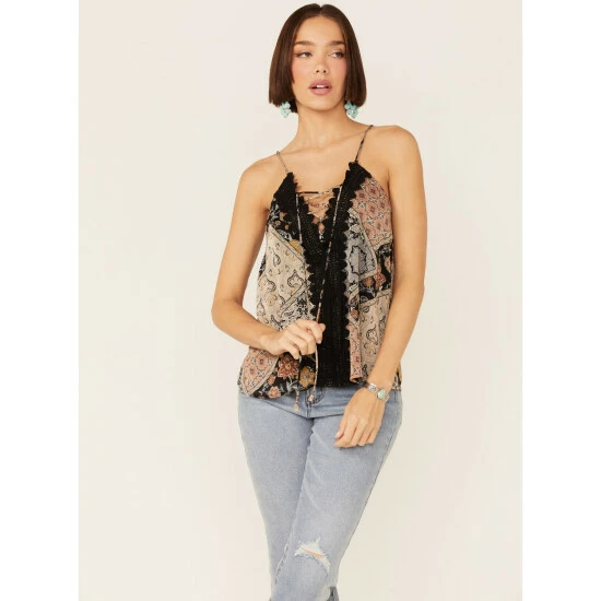 Coupon ๐ Miss Me ๐ฉ Women's Black Multicolored Patchwork Lace Tank ๐ฅ 3 Coupon ๐ Miss Me ๐ฉ Women's Black Multicolored Patchwork Lace Tank ๐ฅ