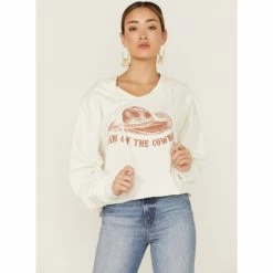 Miss Me Shop 8 Best deal π Miss Me π© Women's Dibs On The Cowboy Graphic Cropped Pullover Hoodie Ivory βοΈ