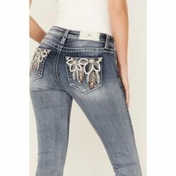Deals 🛒 Miss Me 👩 Women's Medium Wash Stretch Mid-Rise Peacock Embroidery Bootcut 👖 Jeans 👏 -Miss Me Shop unnamed file 1153