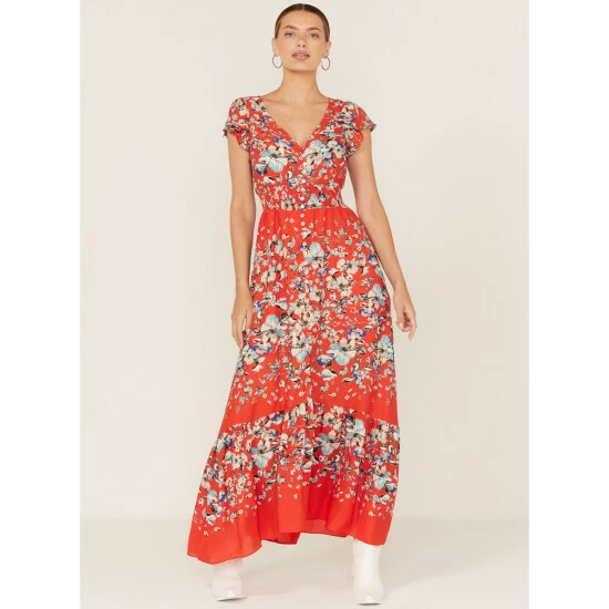 Outlet 🎁 Miss Me 👩 Women's Floral Print Split Hem Maxi 👗 Dress Red 🎉 4 Outlet 🎁 Miss Me 👩 Women's Floral Print Split Hem Maxi 👗 Dress Red 🎉 - Image 2
