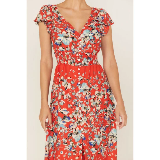 Outlet 🎁 Miss Me 👩 Women's Floral Print Split Hem Maxi 👗 Dress Red 🎉 5 Outlet 🎁 Miss Me 👩 Women's Floral Print Split Hem Maxi 👗 Dress Red 🎉 - Image 3