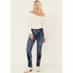 Top 10 ✔️ Miss Me 👩 Women's Floral Print Dark Wash Mid-Rise Stretch Skinny 👖 Jeans Blue 🔥