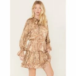 Budget 🤩 Miss Me 👩 Women's Print Ruffle 👗 Dress Gold 😉