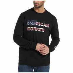 Top 10 🌟 Wolverine Men's Americana Worker Logo Long Sleeve Work T-Shirt Black ✨