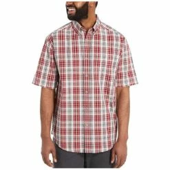 Hot Sale 🎉 Wolverine Men's Mortar Plaid Button-Down Work 👕 Shirt Red 👍