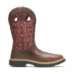 New ⌛ Wolverine Men's Rancher Durashock Wellington Pull-On Safety Work 🥾 Boots - Square Toe Red 🔔