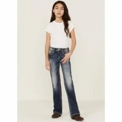Discount 😍 Miss Me 👧 Girls' Light Wash Mid Rise Americana Star Embroidered Bootcut 👖 Jeans Blue 🌟