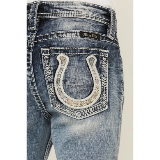 Cheap ๐ Miss Me ๐ง Girls' Dark Wash Mid Rise Sequin Horseshoe Bootcut ๐ Jeans Blue ๐ฅฐ 6 Cheap ๐ Miss Me ๐ง Girls' Dark Wash Mid Rise Sequin Horseshoe Bootcut ๐ Jeans Blue ๐ฅฐ - Image 4