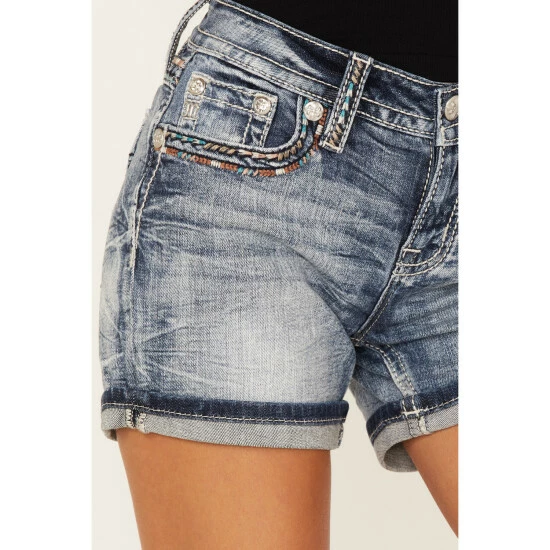Top 10 🌟 Miss Me 👩 Women's Medium Wash Mid-Rise Embroidered Shorts Blue 👍 4 Top 10 🌟 Miss Me 👩 Women's Medium Wash Mid-Rise Embroidered Shorts Blue 👍 - Image 2
