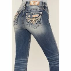 Coupon 🔥 Miss Me 👩 Women's Long Horn Blowout Southwestern Embroidered Pocket Bootcut 👖 Jeans Blue 🔥 -Miss Me Shop unnamed file 806