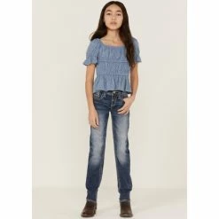 Deals 😉 Miss Me 👧 Girls' Medium Wash Mid Rise Sequin Butterfly Bootcut 👖 Jeans Blue 💯