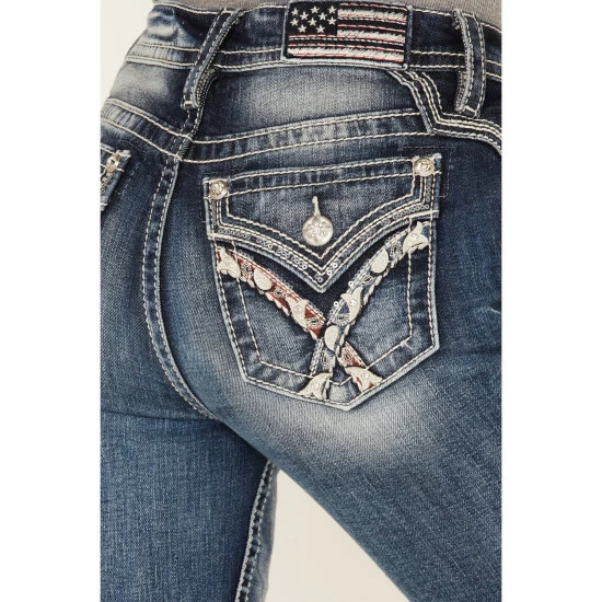 Discount ๐ฅ Miss Me ๐ฉ Women's Medium Wash Mid-Rise Embroidered Paisley Distressed Bootcut ๐ Jeans - Long Dark Blue โค๏ธ 6 Discount ๐ฅ Miss Me ๐ฉ Women's Medium Wash Mid-Rise Embroidered Paisley Distressed Bootcut ๐ Jeans - Long Dark Blue โค๏ธ - Image 4