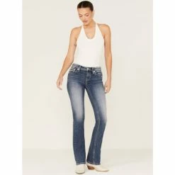 Miss Me Shop 17 Best deal π₯ Miss Me π© Women's Medium Wash Mid-Rise Americana Wing Cross Rhinestone Bootcut π Jeans β€οΈ