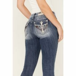 Best deal 🔥 Miss Me 👩 Women's Medium Wash Mid-Rise Americana Wing Cross Rhinestone Bootcut 👖 Jeans ❤️ -Miss Me Shop unnamed file 852
