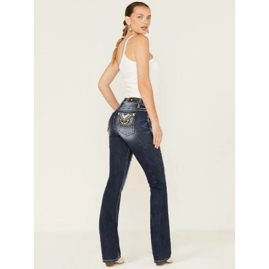Cheapest ⭐ Miss Me 👩 Women's Medium Wash Stretch Mid-Rise Embroidered Wing Bootcut 👖 Jeans Dark Wash 😍 5 Cheapest ⭐ Miss Me 👩 Women's Medium Wash Stretch Mid-Rise Embroidered Wing Bootcut 👖 Jeans Dark Wash 😍 - Image 3