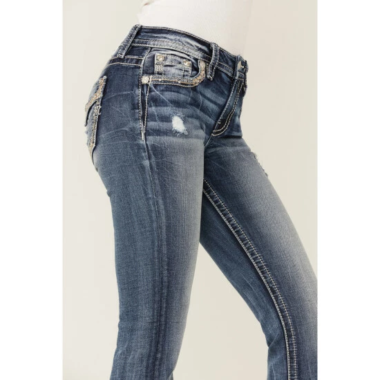 Hot Sale ๐ฅ Miss Me ๐ฉ Women's Mid Rise Cross Stitch Embroidered Border Pocket Bootcut ๐ Jeans Blue ๐ 4 Hot Sale ๐ฅ Miss Me ๐ฉ Women's Mid Rise Cross Stitch Embroidered Border Pocket Bootcut ๐ Jeans Blue ๐ - Image 2