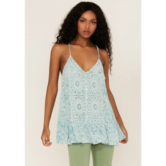 Discount ๐ Miss Me ๐ฉ Women's Boho Floral Print Cami Seafoam ๐ 3 Discount ๐ Miss Me ๐ฉ Women's Boho Floral Print Cami Seafoam ๐