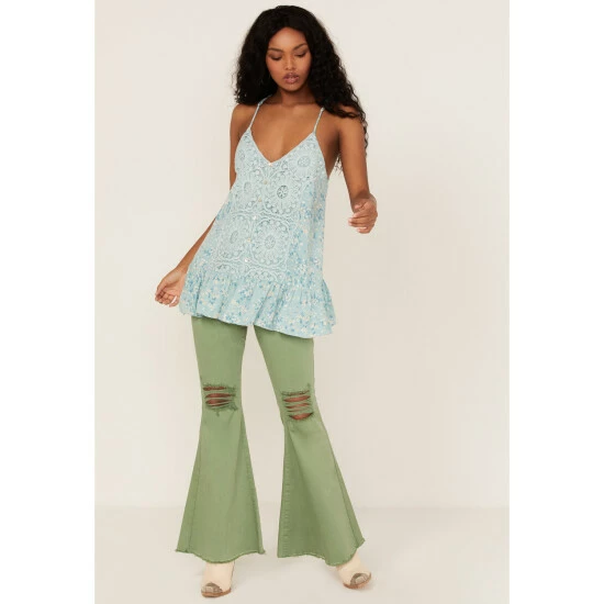 Discount ๐ Miss Me ๐ฉ Women's Boho Floral Print Cami Seafoam ๐ 4 Discount ๐ Miss Me ๐ฉ Women's Boho Floral Print Cami Seafoam ๐ - Image 2