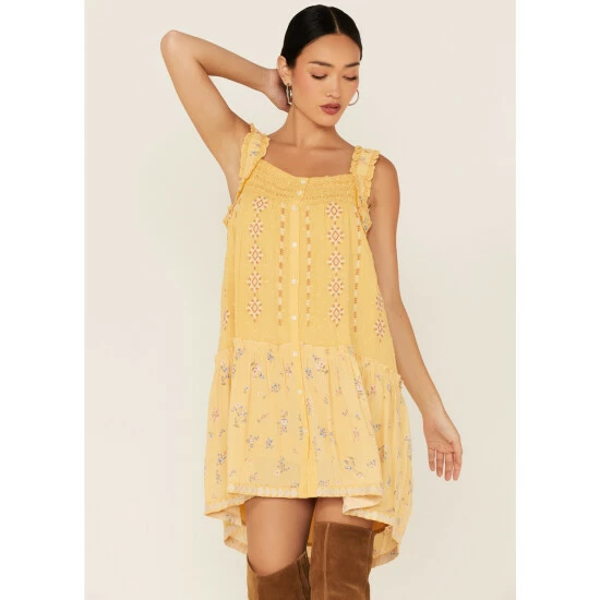 Cheap π Miss Me π© Women's Embroidered Southwestern Floral Print Mini π Dress Mustard π 5 Cheap π Miss Me π© Women's Embroidered Southwestern Floral Print Mini π Dress Mustard π - Image 3