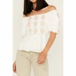 Deals ⌛ Miss Me 👩 Women's Embroidered Puff Sleeve Top White 🎉 -Miss Me Shop unnamed file 903