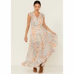 Flash Sale 😍 Miss Me 👩 Women's Floral Print Patchwork Maxi 👗 Dress Ivory 💯