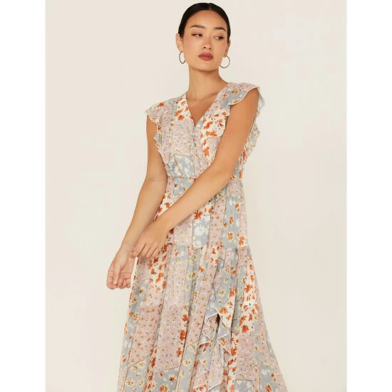 Flash Sale 😍 Miss Me 👩 Women's Floral Print Patchwork Maxi 👗 Dress Ivory 💯 4 Flash Sale 😍 Miss Me 👩 Women's Floral Print Patchwork Maxi 👗 Dress Ivory 💯 - Image 2
