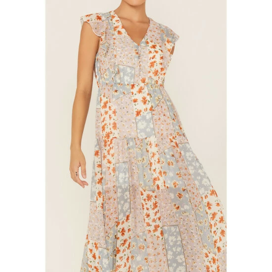Flash Sale 😍 Miss Me 👩 Women's Floral Print Patchwork Maxi 👗 Dress Ivory 💯 5 Flash Sale 😍 Miss Me 👩 Women's Floral Print Patchwork Maxi 👗 Dress Ivory 💯 - Image 3