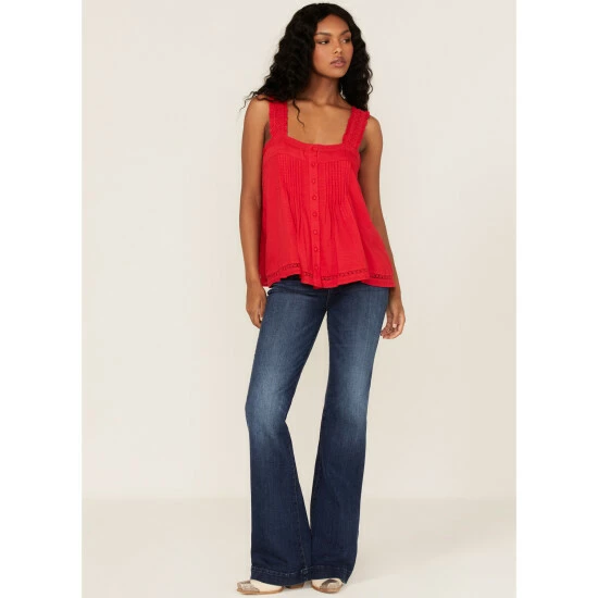 Brand new ⭐ Miss Me 👩 Women's Pointelle Pleated Tank Top Red 🛒 4 Brand new ⭐ Miss Me 👩 Women's Pointelle Pleated Tank Top Red 🛒 - Image 2