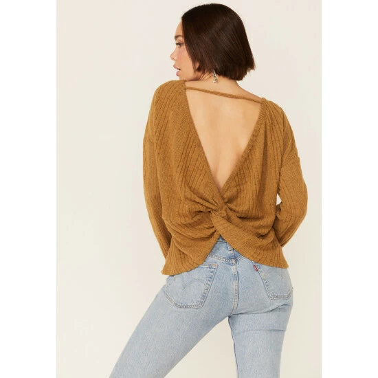 Deals 🎉 Miss Me 👩 Women's Solid Mustard Twist Back Ribbed Knit Top 😉 4 Deals 🎉 Miss Me 👩 Women's Solid Mustard Twist Back Ribbed Knit Top 😉 - Image 2